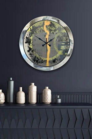 36 Cm Krom Metal Modern Çizgi Duvar Saati