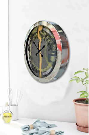 36 Cm Krom Metal Modern Çizgi Duvar Saati