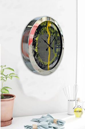 36 Cm Krom Metal Modern Çizgi Duvar Saati