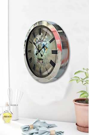 36 Cm Krom Metal Kuş Dekoratif Duvar Saati