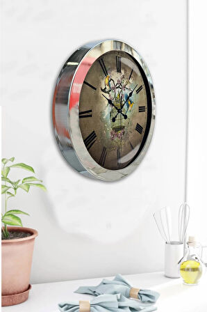 36 Cm Krom Metal Kuş Dekoratif Duvar Saati