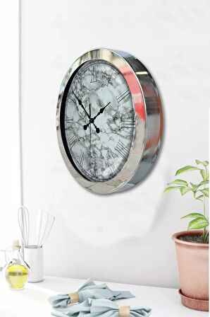 36 Cm Krom Metal Mermer Tasarım Duvar Saati