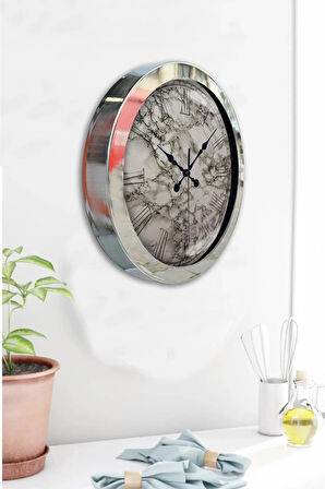 36 Cm Krom Metal Mermer Tasarım Duvar Saati