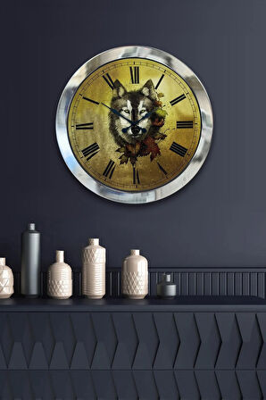 Hediyelik 36 Cm Krom Metal Kurt Duvar Saati