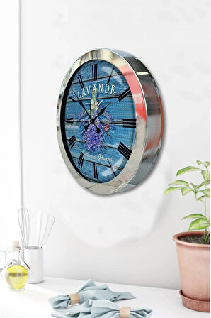 Hediyelik 36 Cm Krom Metal Lavanta Duvar Saati