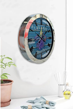 Hediyelik 36 Cm Krom Metal Lavanta Duvar Saati