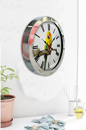 Hediyelik 36 Cm Krom Metal Kuş Duvar Saati
