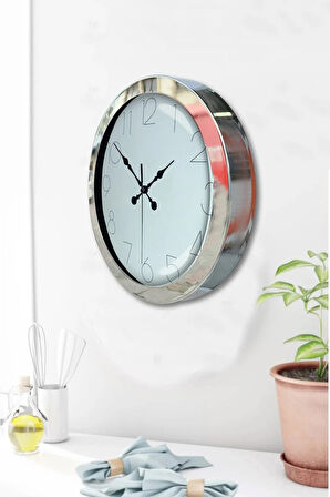 Hediyelik Ofis 36 Cm Krom Metal Modern Duvar Saati