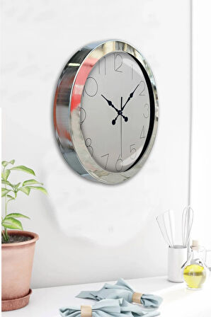 Hediyelik Ofis 36 Cm Krom Metal Modern Duvar Saati