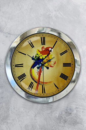 Hediyelik 36 Cm Krom Metal Papağan Duvar Saati