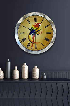 Hediyelik 36 Cm Krom Metal Papağan Duvar Saati