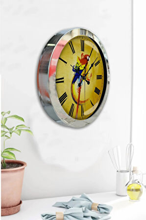 Hediyelik 36 Cm Krom Metal Papağan Duvar Saati