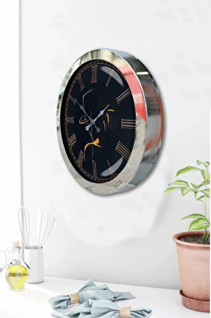 Hediyelik 36 Cm Krom Metal Profil Duvar Saati