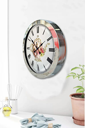 Hediyelik 36 Cm Krom Metal Papatya Duvar Saati