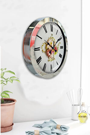 Hediyelik 36 Cm Krom Metal Papatya Duvar Saati