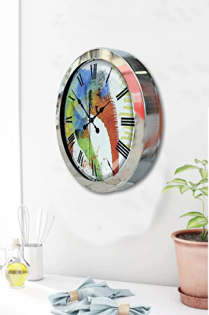 Hediyelik 36 Cm Krom Metal Rengarenk Duvar Saati