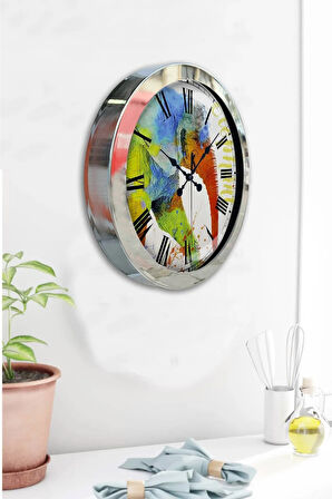 Hediyelik 36 Cm Krom Metal Rengarenk Duvar Saati