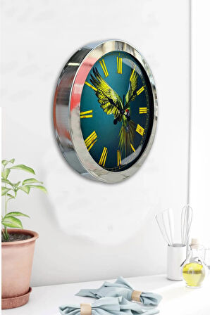 Hediyelik 36 Cm Krom Metal Papağan Duvar Saati