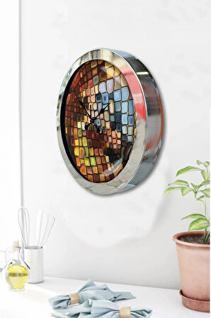 Hediyelik 36 Cm Krom Metal Rengarenk Duvar Saati