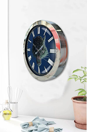 36 Cm Krom Metal Vahşi Doğa Duvar Saati