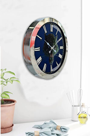 36 Cm Krom Metal Vahşi Doğa Duvar Saati