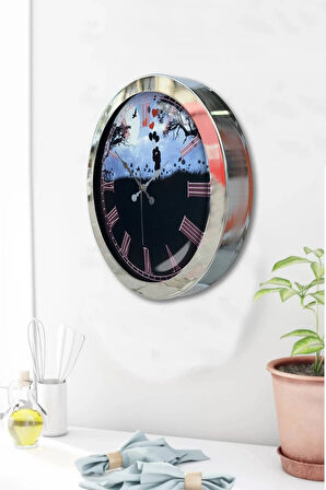 Hediyelik 36 Cm Krom Metal Sevgili Duvar Saati