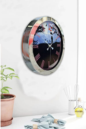 Hediyelik 36 Cm Krom Metal Sevgili Duvar Saati