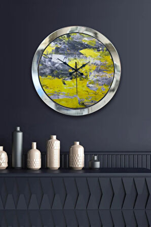 Hediyelik 36 Cm Krom Metal Yellow Duvar Saati