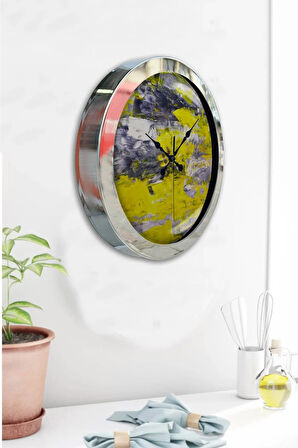 Hediyelik 36 Cm Krom Metal Yellow Duvar Saati