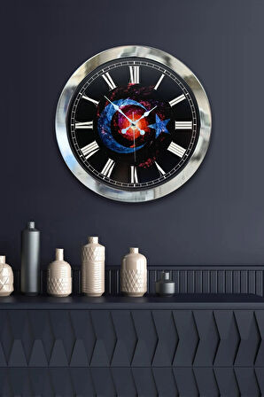 36 Cm Krom Metal Türk Bayrağı Duvar Saati