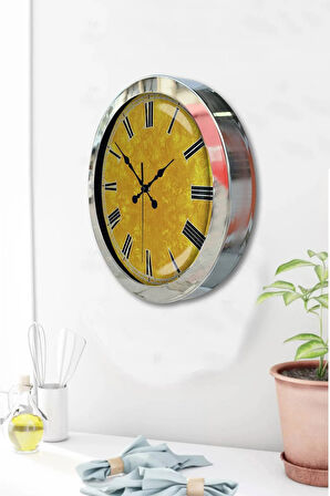 Hediyelik 36 Cm Krom Metal Yellow Duvar Saati