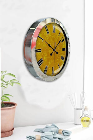 Hediyelik 36 Cm Krom Metal Yellow Duvar Saati