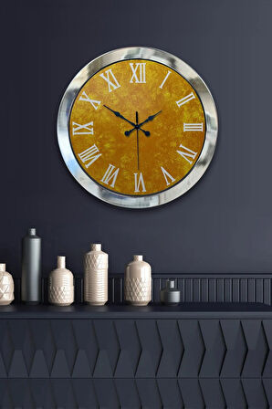 Hediyelik 36 Cm Krom Metal Yellow Duvar Saati