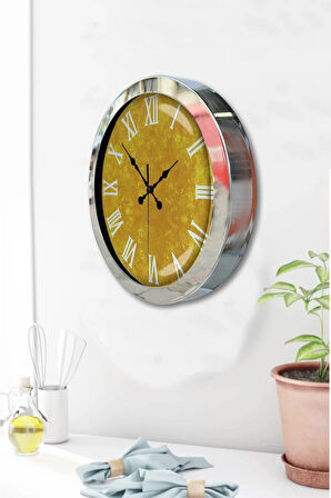 Hediyelik 36 Cm Krom Metal Yellow Duvar Saati