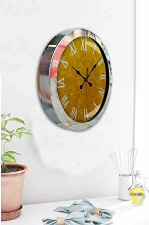 Hediyelik 36 Cm Krom Metal Yellow Duvar Saati