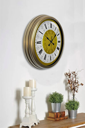 40 Cm Eskitme Metal Yellow Duvar Saati