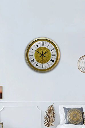 40 Cm Eskitme Metal Yellow Duvar Saati