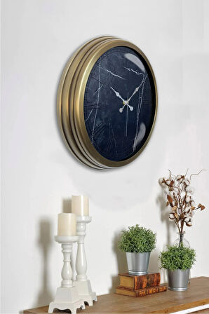 40 Cm Eskitme Metal Black Marble Duvar Saati