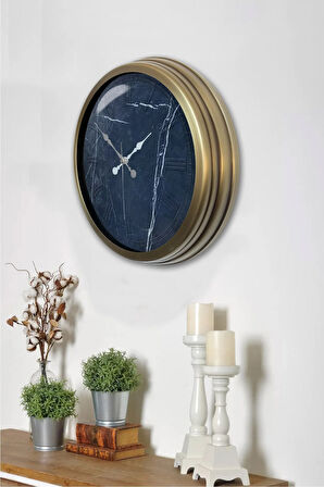 40 Cm Eskitme Metal Black Marble Duvar Saati
