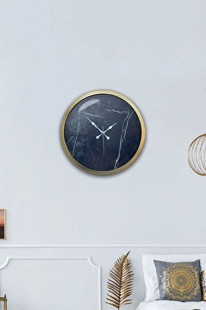 40 Cm Eskitme Metal Black Marble Duvar Saati