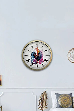 Hediyelik 40 Cm Eskitme Metal Horoz Duvar Saati