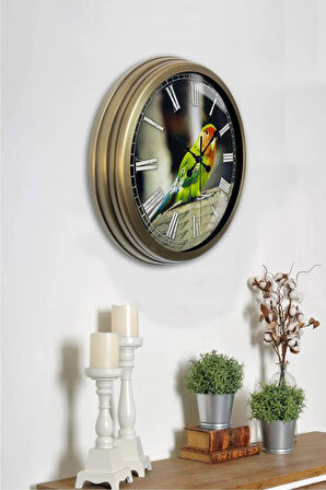Hediyelik 40 Cm Eskitme Metal Kuşlu Duvar Saati
