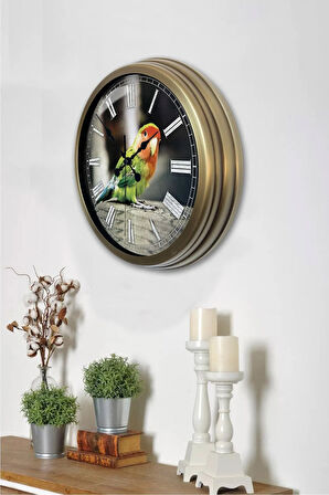 Hediyelik 40 Cm Eskitme Metal Kuşlu Duvar Saati