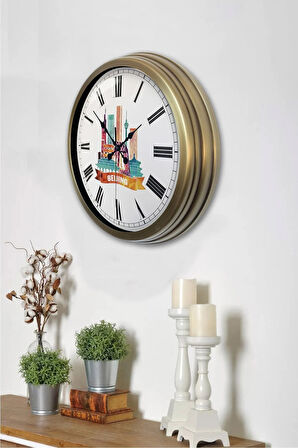40 Cm Eskitme Metal Beijing Temalı Duvar Saati