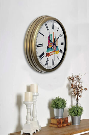 40 Cm Eskitme Metal Beijing Temalı Duvar Saati