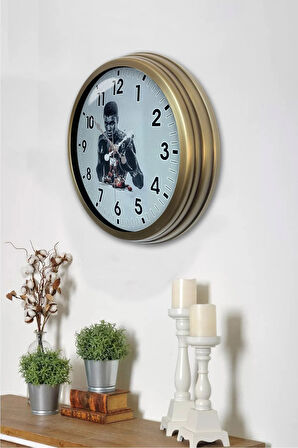 40 cm Eskitme Metal Muhammed Ali Duvar Saati