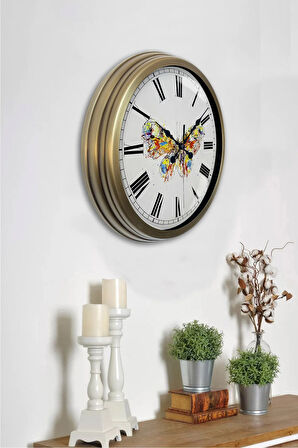 Hediyelik 40 Cm Eskitme Metal Kelebek Duvar Saati