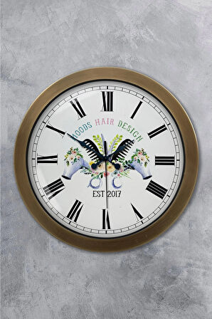 Hediyelik 36 Cm Eskitme Metal Kuaför Duvar Saati