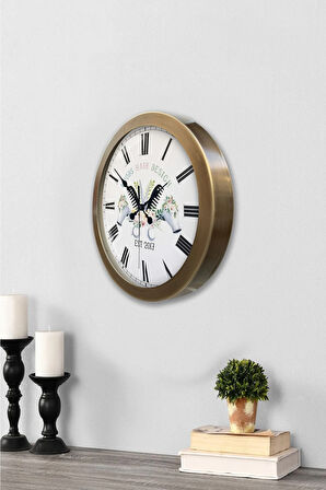 Hediyelik 36 Cm Eskitme Metal Kuaför Duvar Saati
