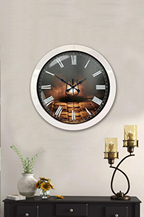 36 Cm Beyaz Metal Fener Duvar Saati